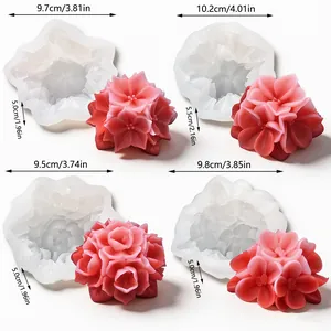 Detail view of four flower silicone molds with dimensions for DIY candle making