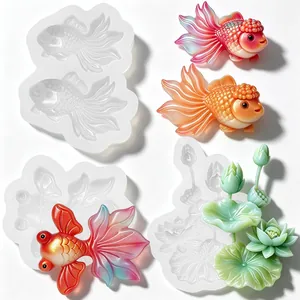 Goldfish and lotus flower silicone molds for DIY fondant and chocolate cake decoration