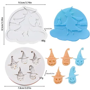 Dettaglio stampi in silicone Halloween con dimensioni e forme di strega e zucca.