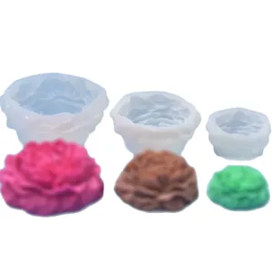 Set di tre stampi in silicone a forma di peony in varie misure per sapone e candele