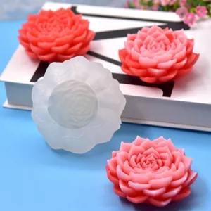 Gros plan d'un moule en silicone lotus avec des échantillons de fleurs roses