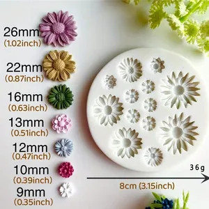 Detailed view of various daisy flower sizes produced by the silicone mold