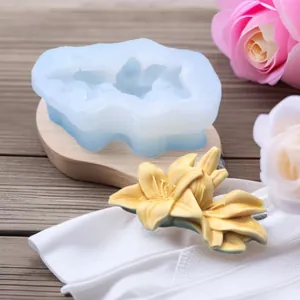 Detailed macro view of 3D lily flower silicone mold with finished aromatherapy product