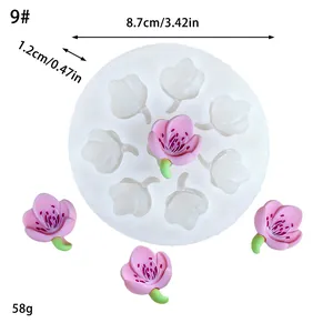 Vista detallada del molde de silicona de flor de cerezo, dimensiones 8,7 cm y peso 58 g