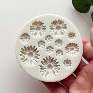 Detailed view of multi-size daisy flower silicone mold for resin DIY craft and baking