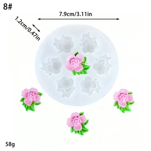 Dimensiones detalladas del molde de silicona de flor de cerezo con formas de flores y hojas