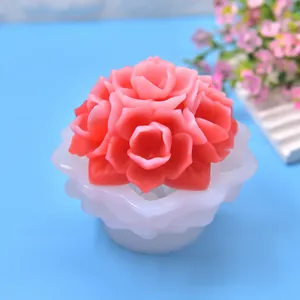 Close-up of a pink rose bouquet candle made from a 3D flower silicone mold