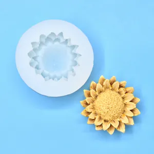 Detail of sunflower silicone mold for DIY candles and soaps with finished craft