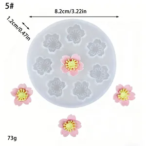 Molde de silicona DIY flor de cerezo con diámetro 8,2cm y muestras de flores terminadas