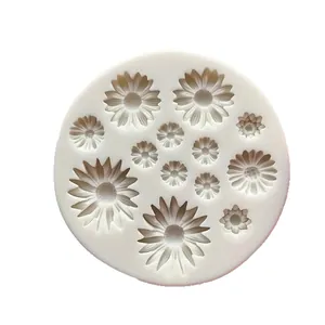 Round white daisy flower silicone mold for DIY resin, soap, and cake decorating.