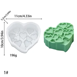 Detailed dimensions of multi-layer heart silicone mold for Valentine's mousse cakes