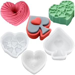 Valentine's Day Heart Silicone Mousse Cake Mold Ace Of Spades Spiral Pattern Multi Layer Heart Chocolate Fondant Baking Mold