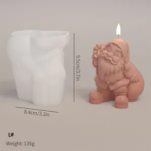 Detailed view of Santa Claus silicone mold showing dimensions 9.5x8.4cm and candle weight