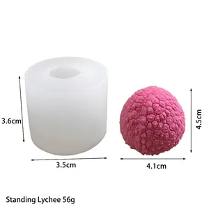 Detaillierte Maße und 56g Gewicht für die stehende Silikonform in Lychee-Form
