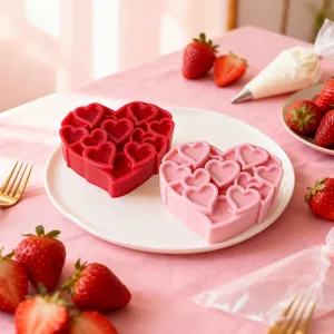 Heart-shaped multi-layered silicone mousse cake mold for romantic Valentine's Day baking