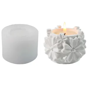 Detail view of 3D flower candle holder silicone mold with finished white candle holder