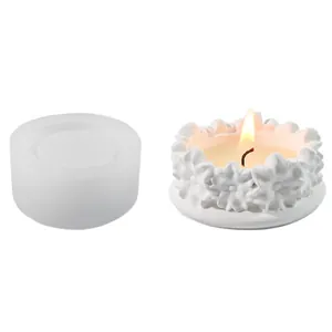 Detail view of floral silicone mold and its finished decorative candle holder