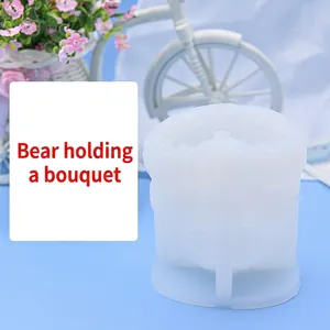 Detailed macro view showing the texture of bear holding flowers silicone mold for DIY