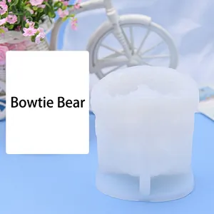 Durable white silicone mold for bow knot bear shaped DIY baking and cake decorating.
