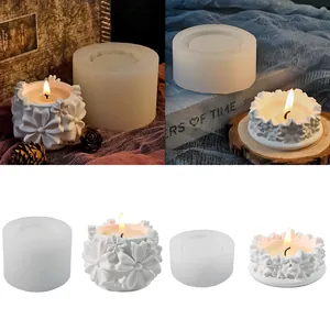 High-quality 3D 5-petal flower candlestick silicone mold for DIY candle and soap making