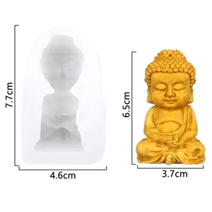 Detaillierte Silikonform für Buddha-Kerzen und Gipsfiguren mit Maßangaben für DIY-Deko