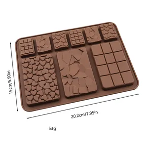 Detailed view of brown silicone chocolate mold with size and weight measurements.