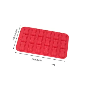 Detail of red silicone mold with 18 bone cavities, dimensions 23x14.5cm, 64g