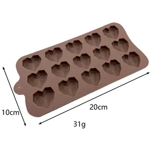 Detailed dimensions of 15-cavity heart shaped silicone chocolate mold for baking