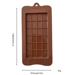 Detailed view of brown silicone chocolate mold specifications with dimensions and weight