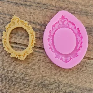 Detailed view of European baroque frame silicone mold and its resin cast result