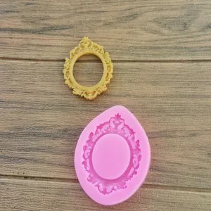 Detailed close-up of a European vintage relief frame silicone mold and finished product