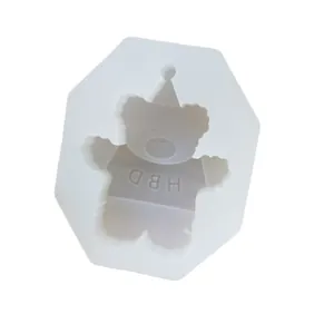 Bear shaped silicone mold for DIY candles and cake decorating with HBD engraving