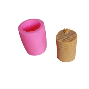 Cylindrical honeycomb silicone mold for DIY beeswax candles and fondant cake decor