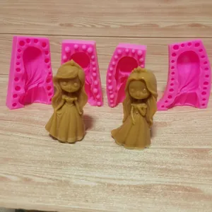 Stampo in Silicone per Torte Silhouette Ragazza Principessa 3D Versione Q Forma di Ragazza Carina Fondente DIY Cioccolato Candela Ornamento