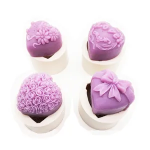 Stampo in Silicone a Forma di Cuore Fai-da-te Sapone Candela Resina Fondente Rosa Fiore Fiocco Love Kiss Lettera Decorazione