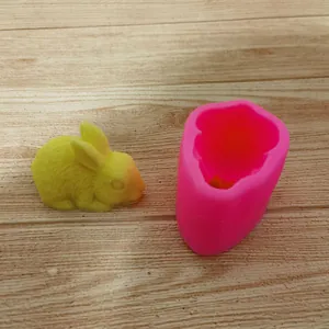 Vista dettagliata di uno stampo in silicone a forma di coniglio con figura in gesso.