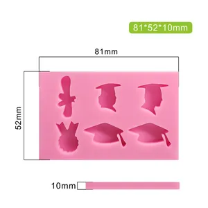 Detailopname van roze siliconen fondantvorm voor afstudeerpet, afmetingen 81x52x10mm.