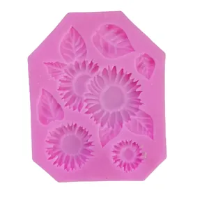 Stampo in silicone rosa a forma di girasole e foglie per fondente e cioccolato