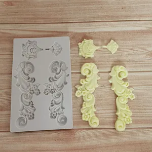 Detail view of Baroque relief silicone mold with finished resin or fondant pieces
