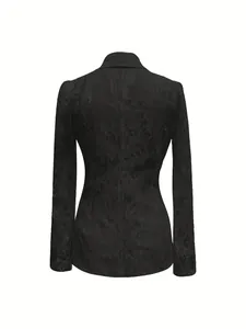 Elegante blazer in pizzo nero per donna con dettaglio professionale vista posteriore