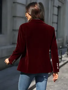 Back view of a premium burgundy velvet blazer with decorative sleeve buttons