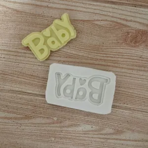 Detailed view of the Baby letters silicone mold for DIY fondant and chocolate cake toppers