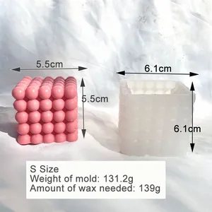 Detailed view of bubble cube silicone candle mold with exact dimensions and weight specs