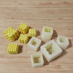 3D Heart Rubik's Cube Scented Candle Silicone Mold Geometric Square Heart Shape DIY Plaster Craft Wax Melting Mold Home Decor Tools