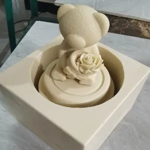 3D Cartoon Bear Holding Rose Silicone Mold Music Box Base Mold For Chocolate Plaster Candle DIY Craft Valentine Gift Baking Tools