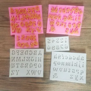 Alphabet Letters Numbers Silicone Cake Decoration Mold Fondant Chocolate Liquid Silicone Mold For Baking Decor Pink Gray