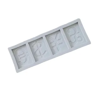 Molde de silicona para fondant con símbolos de moneda dólar euro yen y libra esterlina