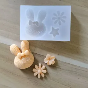 Silicone baking mold with rabbit and flower shapes for DIY chocolate and craft clay