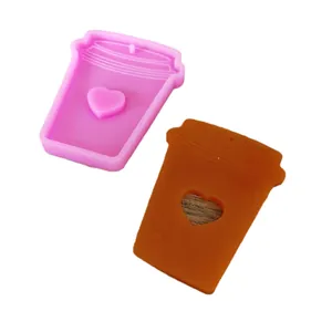 DIY heart milk tea cup shaped silicone resin mold for making handmade keychains