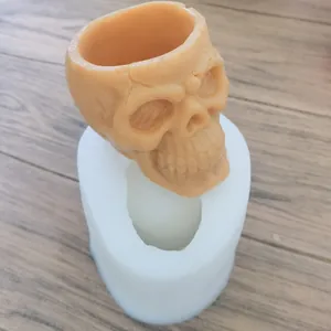 3D Skull Silicone Mold with Flowers for Halloween Scented Candle Wax Plaster Resin Casting DIY Halloween Party Decoration